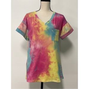Tie Dye V-Neck Short Sleeve T-Shirt Size M